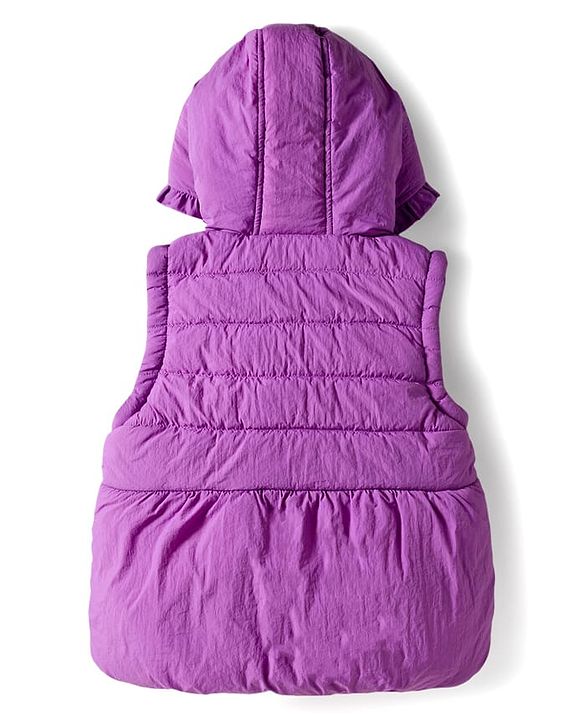 Babyhug Woven Sleeveless Padded Hooded Jacket With Bow Applique - Purple