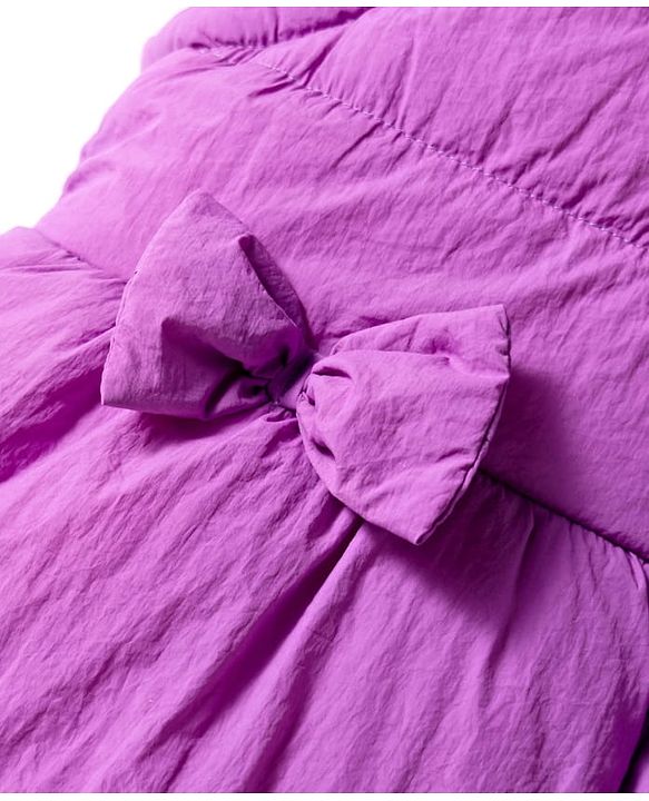 Babyhug Woven Sleeveless Padded Hooded Jacket With Bow Applique - Purple