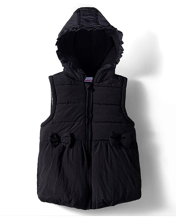 Babyhug Woven Sleeveless Padded Hooded Jacket With Bow Applique - Purple