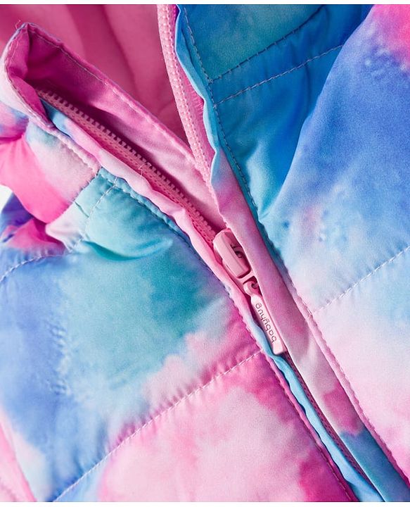 Babyhug Woven Full Sleeves Hooded Padded Jacket With Tie & Dye Print - Pink & Blue