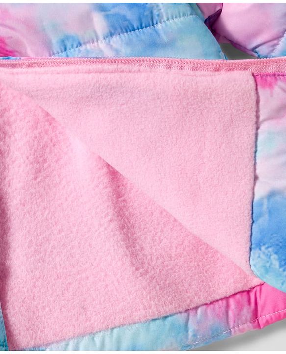Babyhug Woven Full Sleeves Hooded Padded Jacket With Tie & Dye Print - Pink & Blue