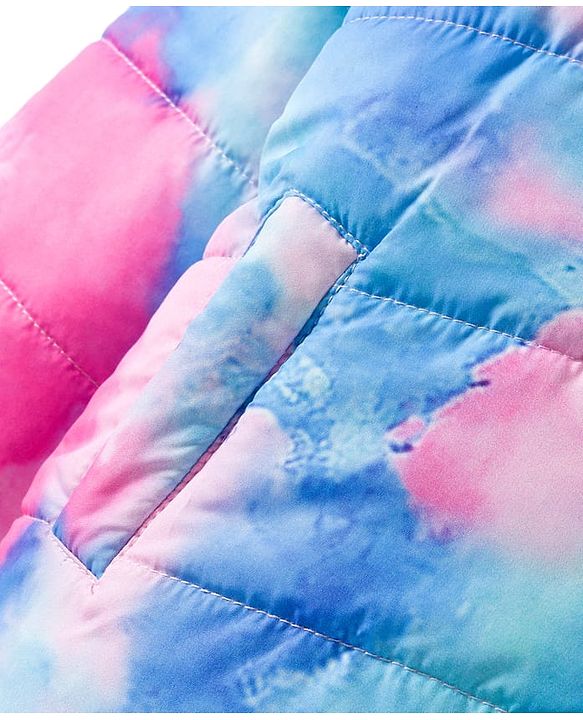 Babyhug Woven Full Sleeves Hooded Padded Jacket With Tie & Dye Print - Pink & Blue