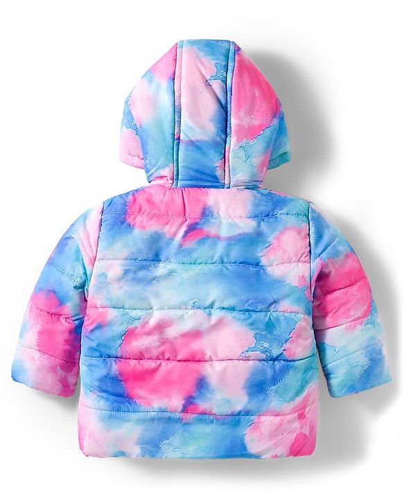 Babyhug Woven Full Sleeves Hooded Padded Jacket With Tie & Dye Print - Pink & Blue