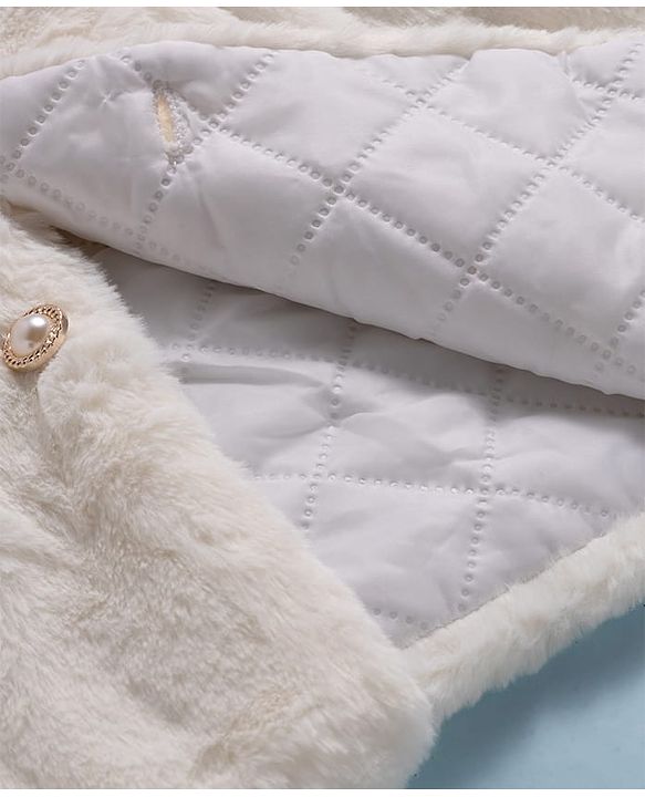 Babyhug Fur Woven Full Sleeves Jacket & Sling Bag with Bow Applique & Frill Detailing - White & Pink