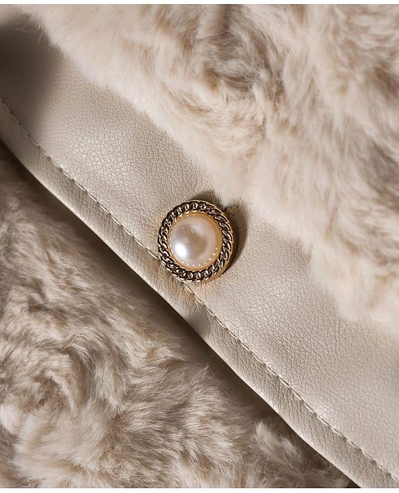 Babyhug Fur Woven Full Sleeves Jacket with Frill Detailing & Pearls - Beige