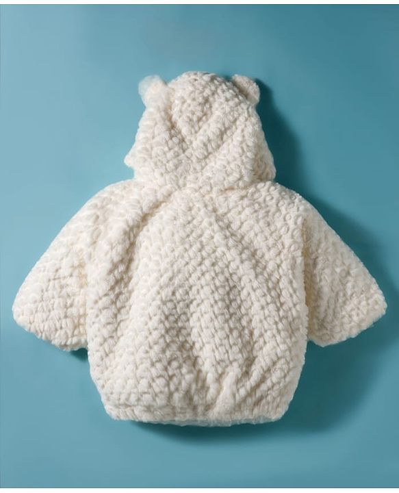 Babyhug Fur Woven Full Sleeves Hooded Winter Jacket With Bear & Ear Applique - White