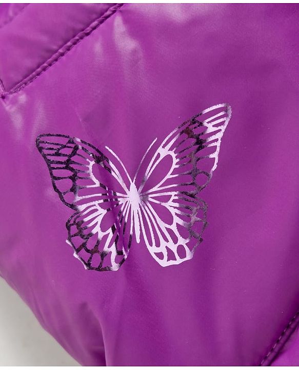 Babyhug Woven Full Sleeves Hooded Padded Jacket With Butterfly Print - Purple