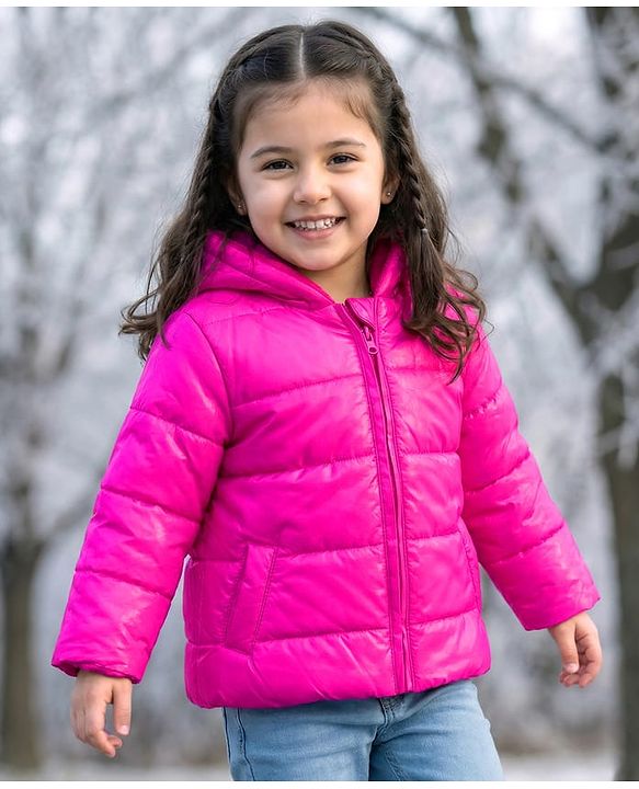 Babyhug Woven Full Sleeves Solid Hooded Padded Jacket - Dark Pink