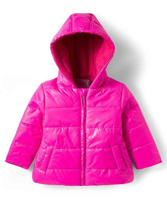 Babyhug Woven Full Sleeves Solid Hooded Padded Jacket - Dark Pink