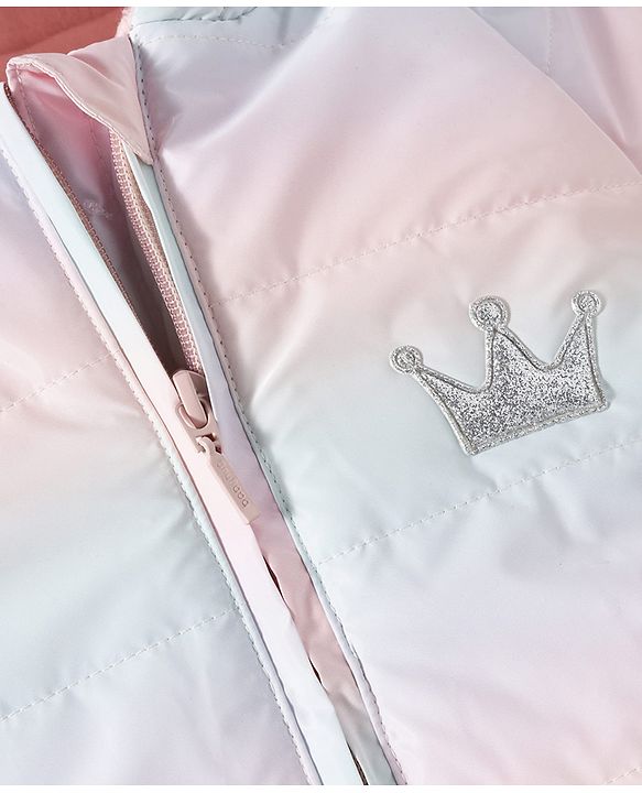 Babyhug Woven Full Sleeves Hooded Jacket with Crown Detailing - Pink & Light Blue