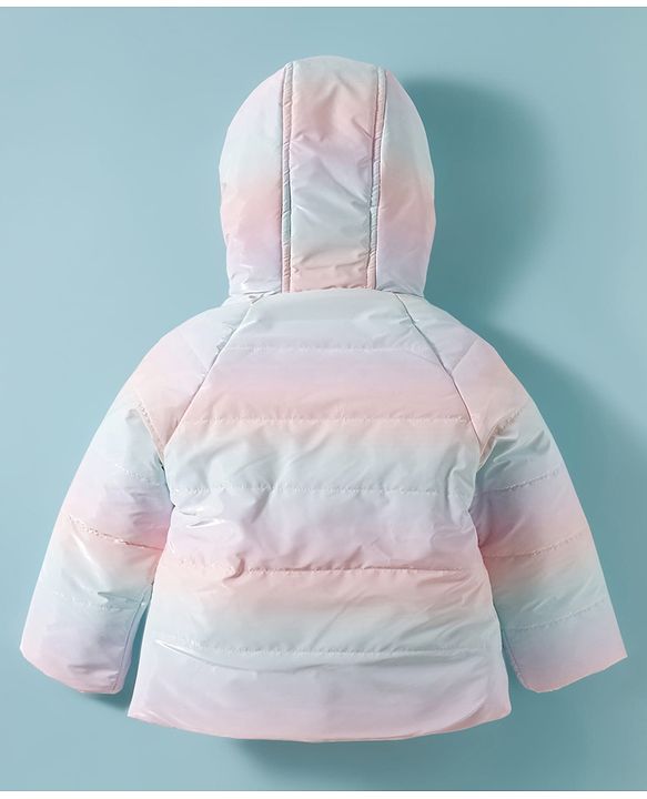 Babyhug Woven Full Sleeves Hooded Jacket with Crown Detailing - Pink & Light Blue
