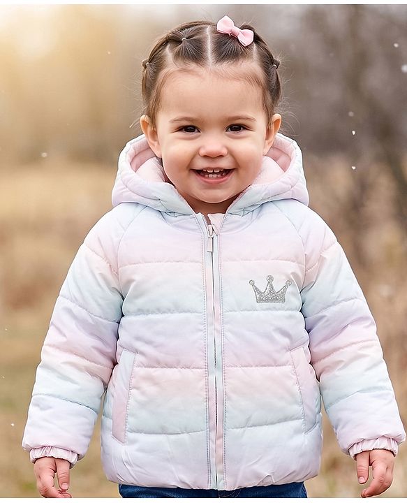 Babyhug Woven Full Sleeves Hooded Jacket with Crown Detailing - Pink & Light Blue