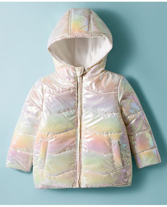 Babyhug Woven Full Sleeves Hooded Padded Jacket With Ombre Effect - Multicolor
