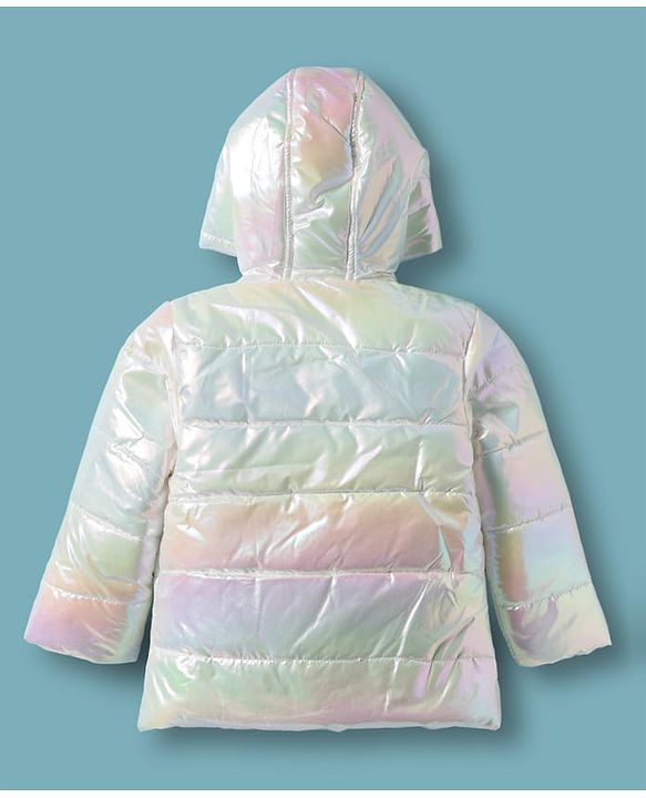 Babyhug Woven Full Sleeves Metallic Solid Hooded Padded Jacket - White