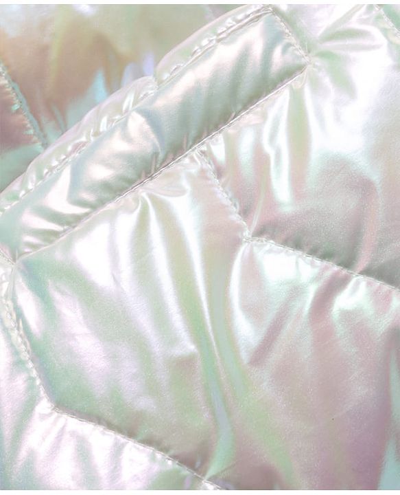 Babyhug Woven Full Sleeves Metallic Solid Hooded Padded Jacket - White