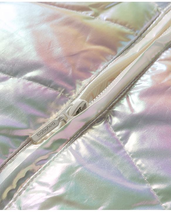 Babyhug Woven Full Sleeves Metallic Solid Hooded Padded Jacket - White