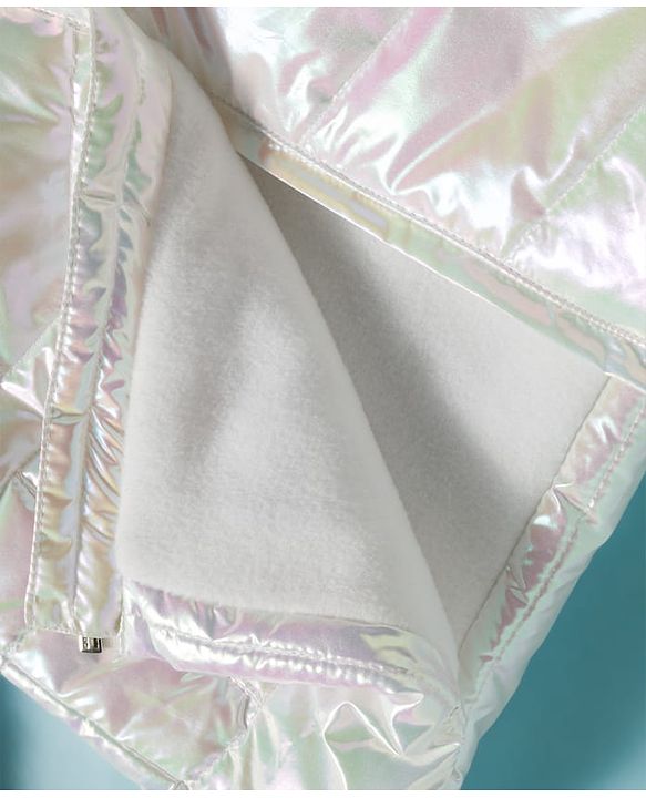 Babyhug Woven Full Sleeves Metallic Solid Hooded Padded Jacket - White