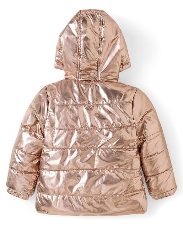 Babyhug Woven Full Sleeves Solid Metallic Color Hooded Padded Jacket - Pink