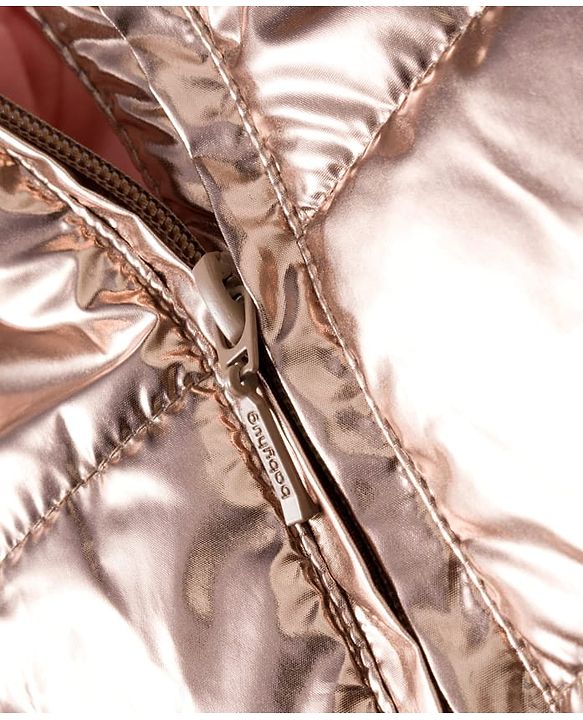 Babyhug Woven Full Sleeves Solid Metallic Color Hooded Padded Jacket - Pink