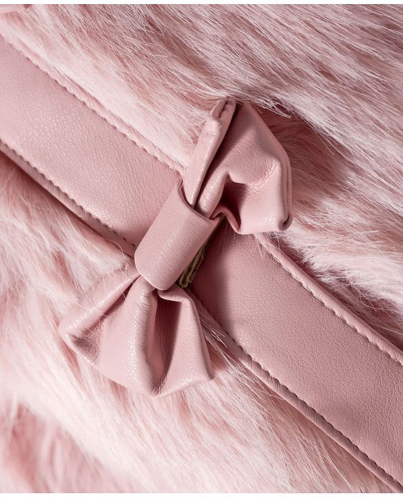 Babyhug Woven Full Sleeves Fur Jacket with Bow Applique - Pink