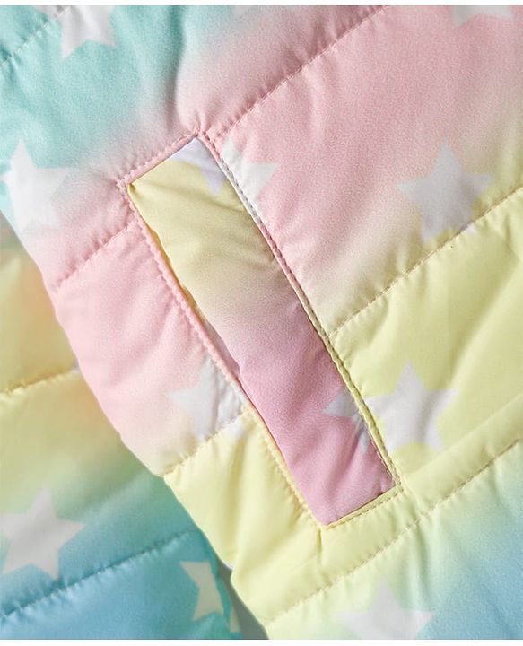 Babyhug Woven Full Sleeves Hooded Padded Jacket With Ear Applique & Star Print - Multicolour