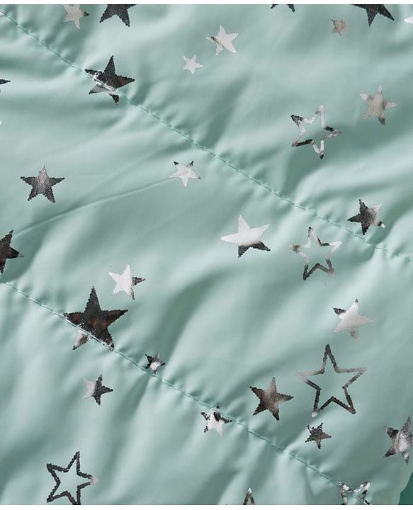 Babyhug Woven Full Sleeves Hooded Padded Jacket With Foil Star Print - Aqua Blue