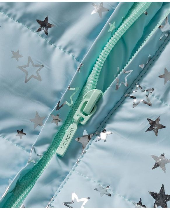 Babyhug Woven Full Sleeves Hooded Padded Jacket With Foil Star Print - Aqua Blue