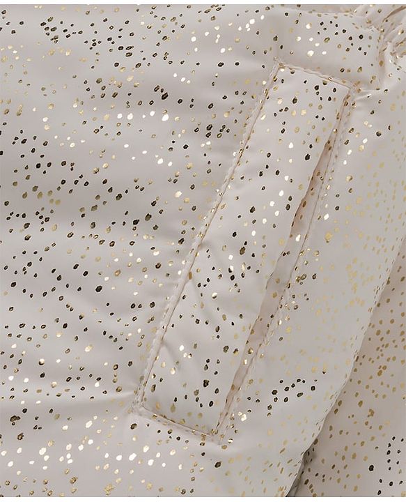 Babyhug Woven Full Sleeves Hooded Padded Jacket With Glitter Print - White