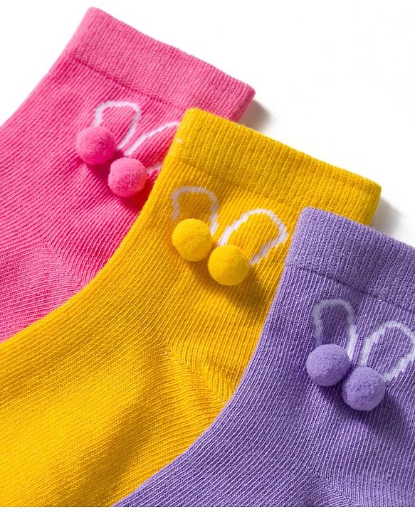 Cute Walk by Babyhug Knit Ankle Length Socks with 3D Pompom Applique Pack of 3 - Multicolor