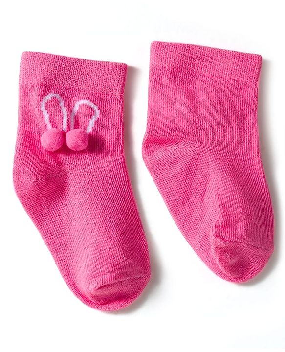 Cute Walk by Babyhug Knit Ankle Length Socks with 3D Pompom Applique Pack of 3 - Multicolor