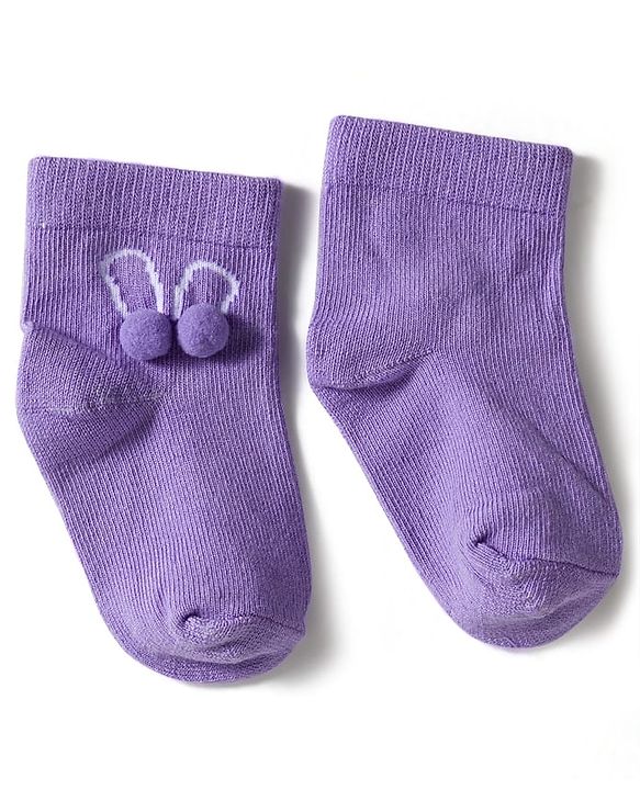Cute Walk by Babyhug Knit Ankle Length Socks with 3D Pompom Applique Pack of 3 - Multicolor