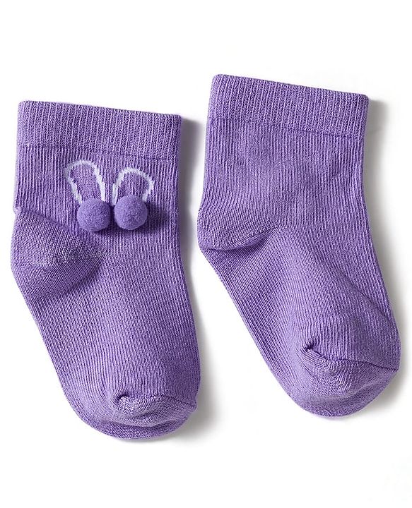 Cute Walk by Babyhug Knit Ankle Length Socks with 3D Pompom Applique Pack of 3 - Multicolor