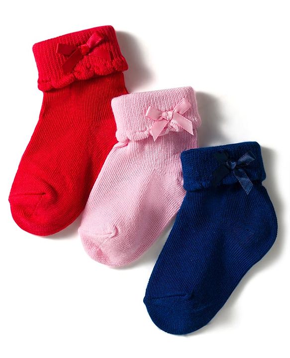 Cute Walk by Babyhug Knit Ankle Length Socks with 3D Bow Applique Pack of 3 - Multicolor