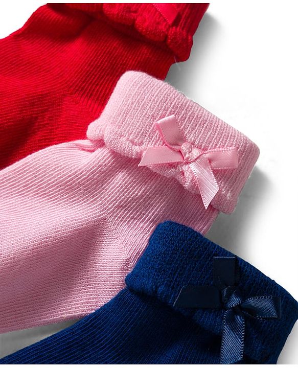 Cute Walk by Babyhug Knit Ankle Length Socks with 3D Bow Applique Pack of 3 - Multicolor