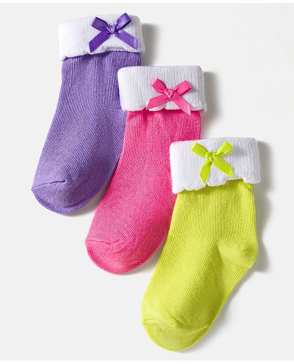 Cute Walk by Babyhug Knit Ankle Length Socks with 3D Bow Applique Pack of 3 - Multicolor