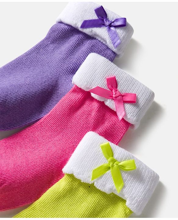 Cute Walk by Babyhug Knit Ankle Length Socks with 3D Bow Applique Pack of 3 - Multicolor