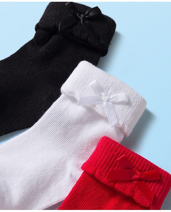 Cute Walk by Babyhug Knit Ankle Length Socks with 3D Bow Applique Pack of 3 - Multicolor
