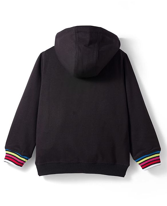 Pine Kids Looper Knit Full Sleeves Winter Wear Hooded Sweatshirt & Lounge Pant Set with Heart Print - Black & Dark Pink