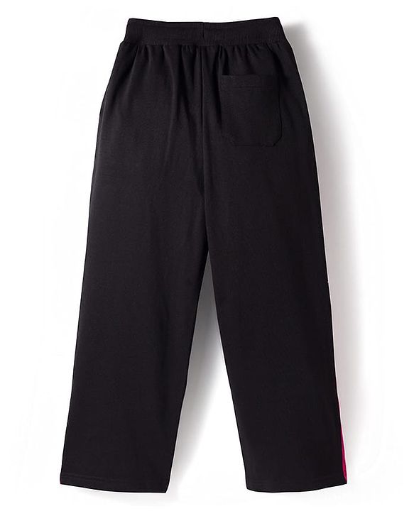 Pine Kids Looper Knit Full Sleeves Winter Wear Hooded Sweatshirt & Lounge Pant Set with Heart Print - Black & Dark Pink