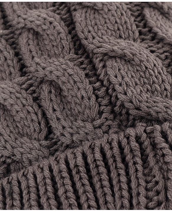 Pine Kids Knit Woollen Cap With Cable Knit Design Tan - Diameter 10.5 cm