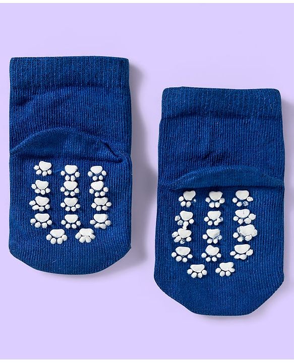 Cute Walk by Babyhug Knit Ankle Length Anti Bacterial Socks with Teddy & Stripe Design Pack of 3 - Navy Blue & White
