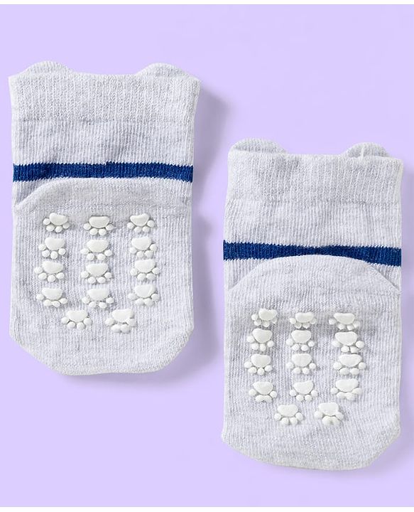 Cute Walk by Babyhug Knit Ankle Length Anti Bacterial Socks with Teddy & Stripe Design Pack of 3 - Navy Blue & White