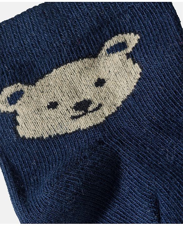 Cute Walk by Babyhug Knit Ankle Length Anti Bacterial Anti Skid Socks with Stripes & Animal Design Pack of 3 - White & Navy Blue