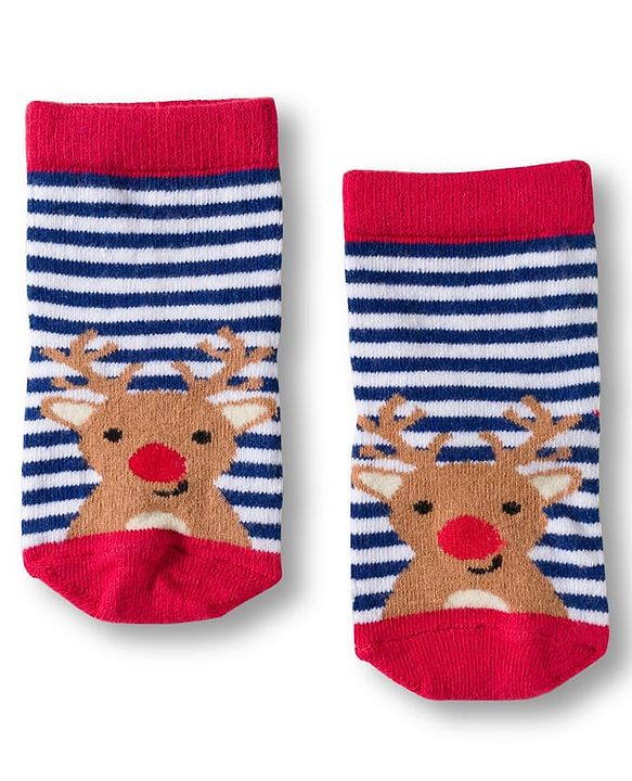 Cute Walk by Babyhug Knit Ankle Length Anti Bacterial Socks with Stripes & Animal Design Pack of 3 - Red & Navy Blue