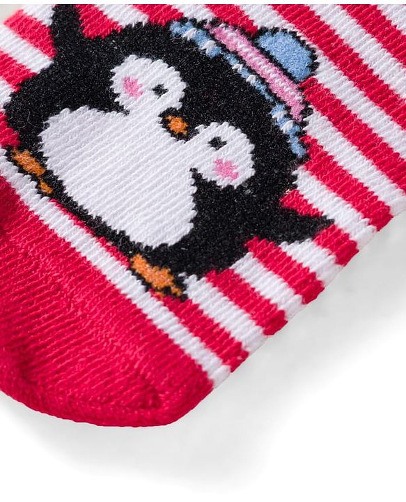 Cute Walk by Babyhug Knit Ankle Length Anti Bacterial Socks with Stripes & Animal Design Pack of 3 - Red & Navy Blue