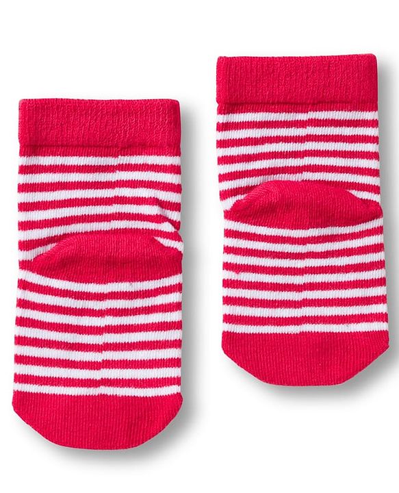Cute Walk by Babyhug Knit Ankle Length Anti Bacterial Socks with Stripes & Animal Design Pack of 3 - Red & Navy Blue