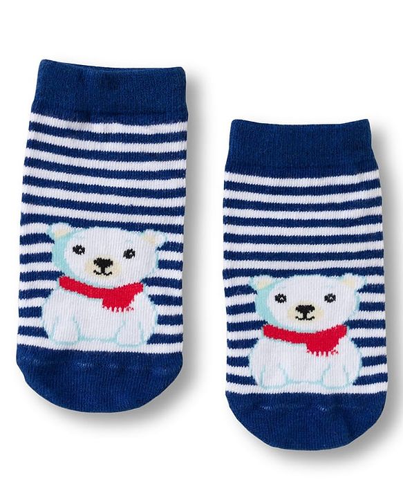 Cute Walk by Babyhug Knit Ankle Length Anti Bacterial Socks with Stripes & Animal Design Pack of 3 - Red & Navy Blue