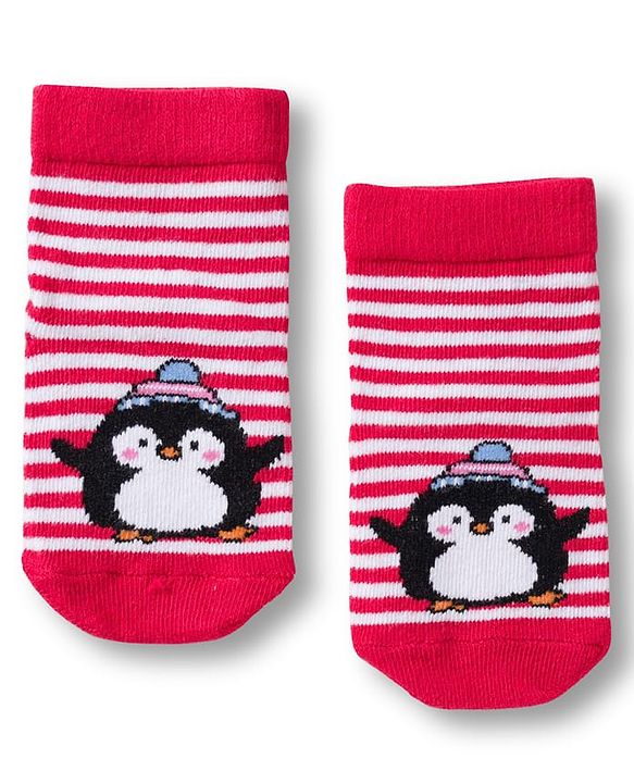 Cute Walk by Babyhug Knit Ankle Length Anti Bacterial Socks with Stripes & Animal Design Pack of 3 - Red & Navy Blue