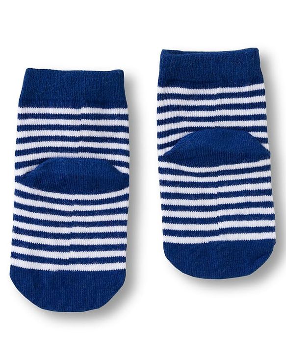 Cute Walk by Babyhug Knit Ankle Length Anti Bacterial Socks with Stripes & Animal Design Pack of 3 - Red & Navy Blue
