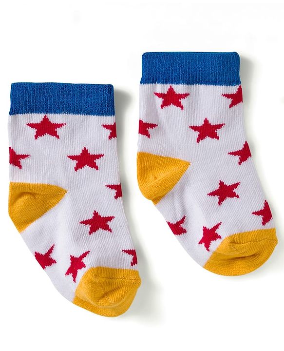 Cute Walk by Babyhug Knit Ankle Length Anti Bacterial Socks with Star & Stripe Design Pack of 3 - Red Navy Blue & White